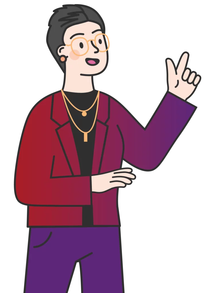 Illustration einer Frau mit Blazer, die etwas erklärt